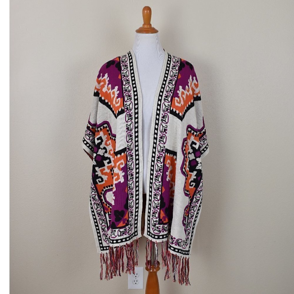 Flying Tomato Ruana Fringe Poncho NEW